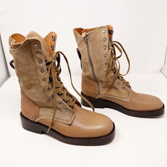 We the Free People Jesse Suede Leather Lace Up Combat Boot Beige 9.5 - Picture 1 of 11